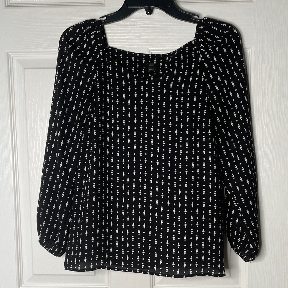 Ann Taylor Factory Petite Dotted Long Sleeve Blouse